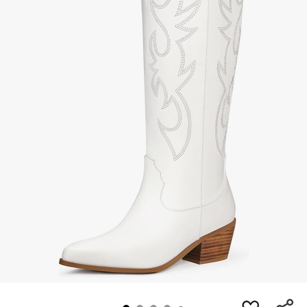 White Western-Style Knee-High Boots
